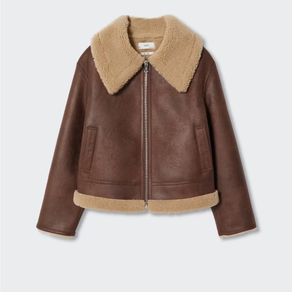 Mango Shearling Collar Jacket Brown Size XS